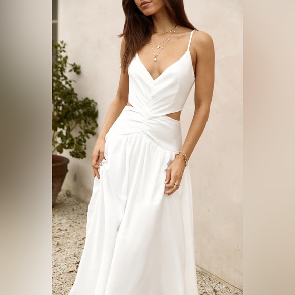 NWT Fortunate One Azure Horizon Maxi dress white cut-out bridal shower size: L - Picture 1 of 16